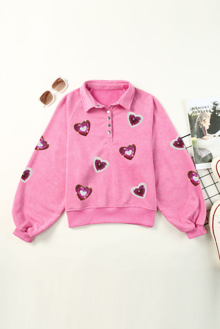 Heart Sequin Half Snap Mineral Wash Sweatshirt (ships 1-2 weeks)