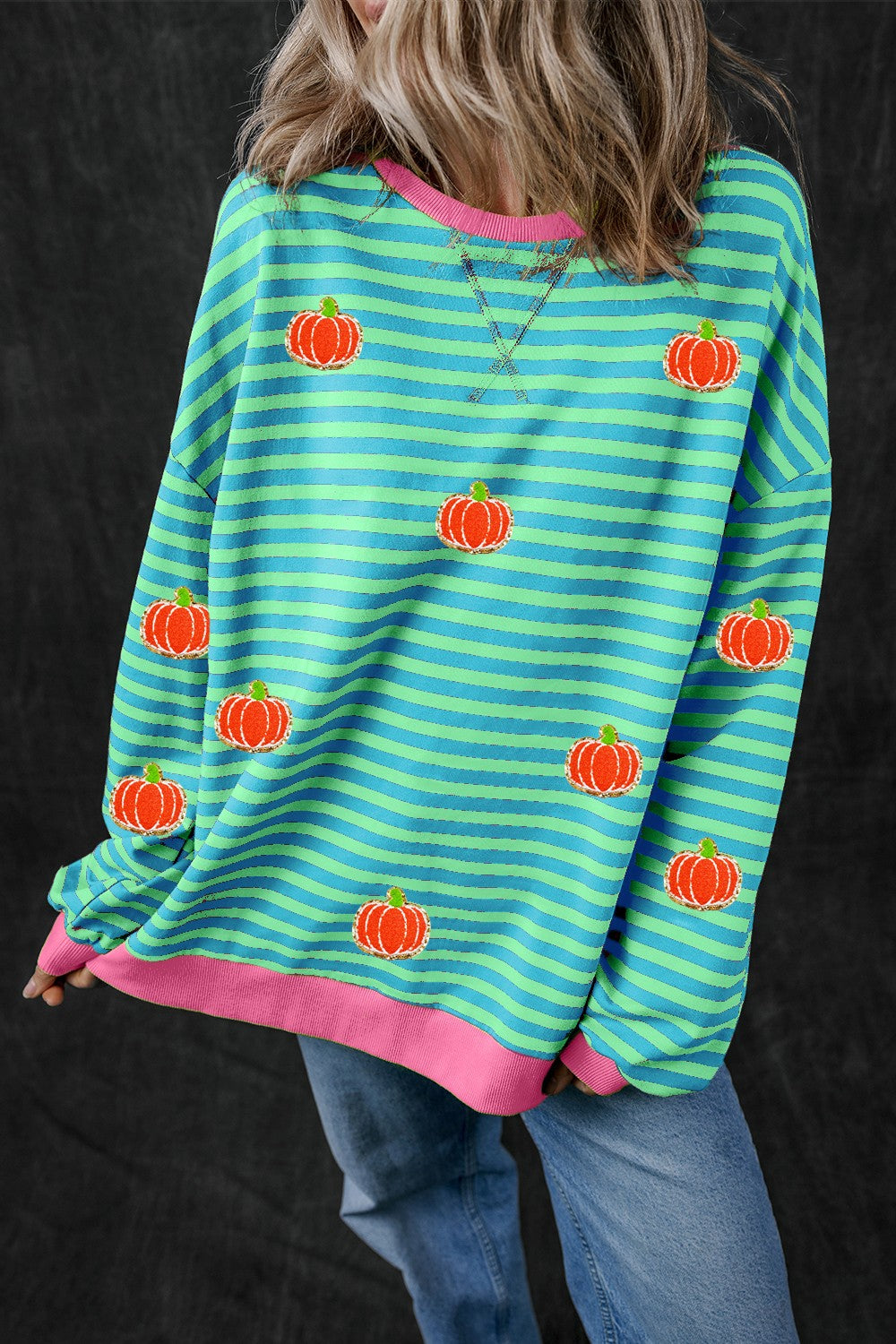 Pumpkin Striped Long Sleeve Sweatshirt ship 2 weeks