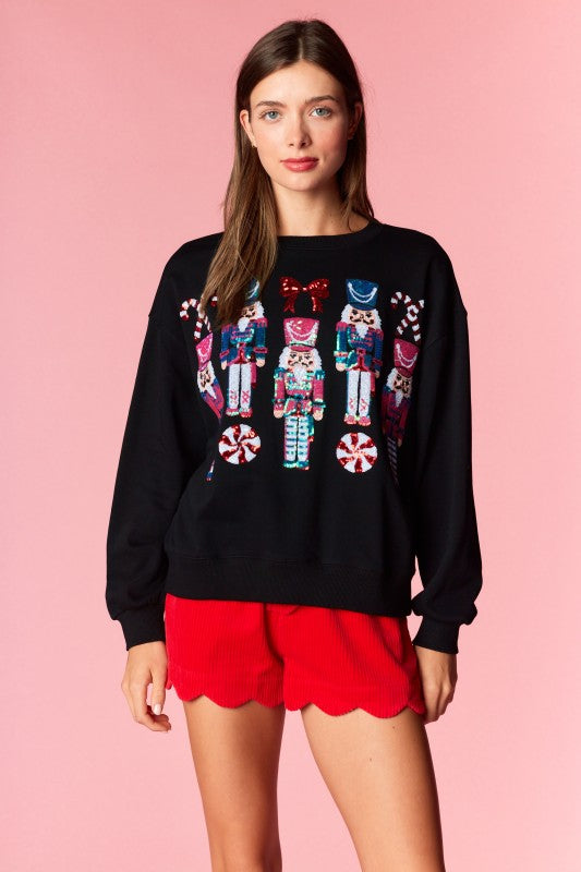 NUTCRACKER SEQUIN & PEPPERMINT PULLOVER BLACK (PREORDER)