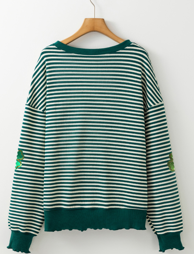 Stripe Lucky Clover Drop Shoulder Sweatshirt  (ships 2-3 weeks)