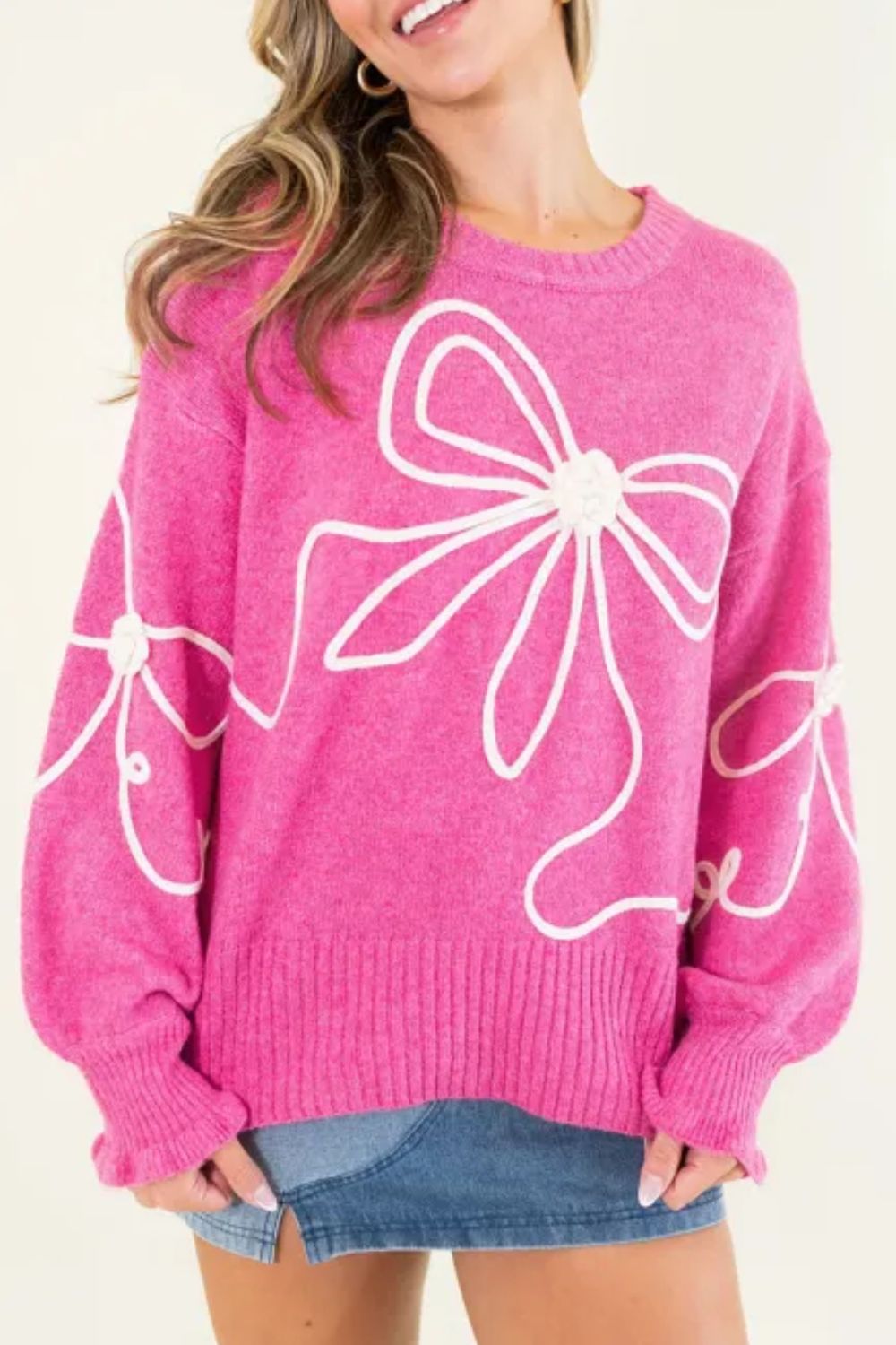 Hot Pink Girly Bow Sweater  (ships 1-2 weeks)