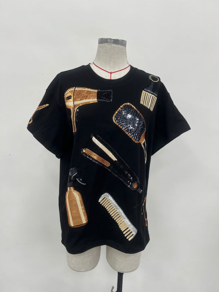 HAIRSTYLIST SEQUIN TSHIRT (PREORDER)