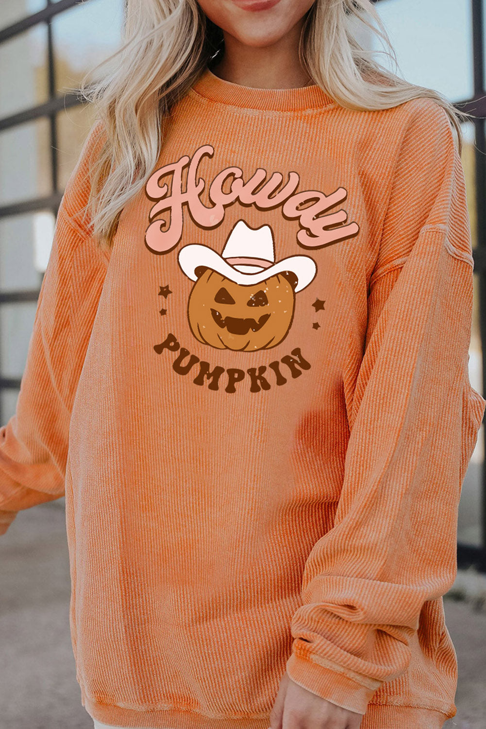 HOWDY Pumpkin Graphic Ribbed Sweatshirt (ships in 2 weeks)