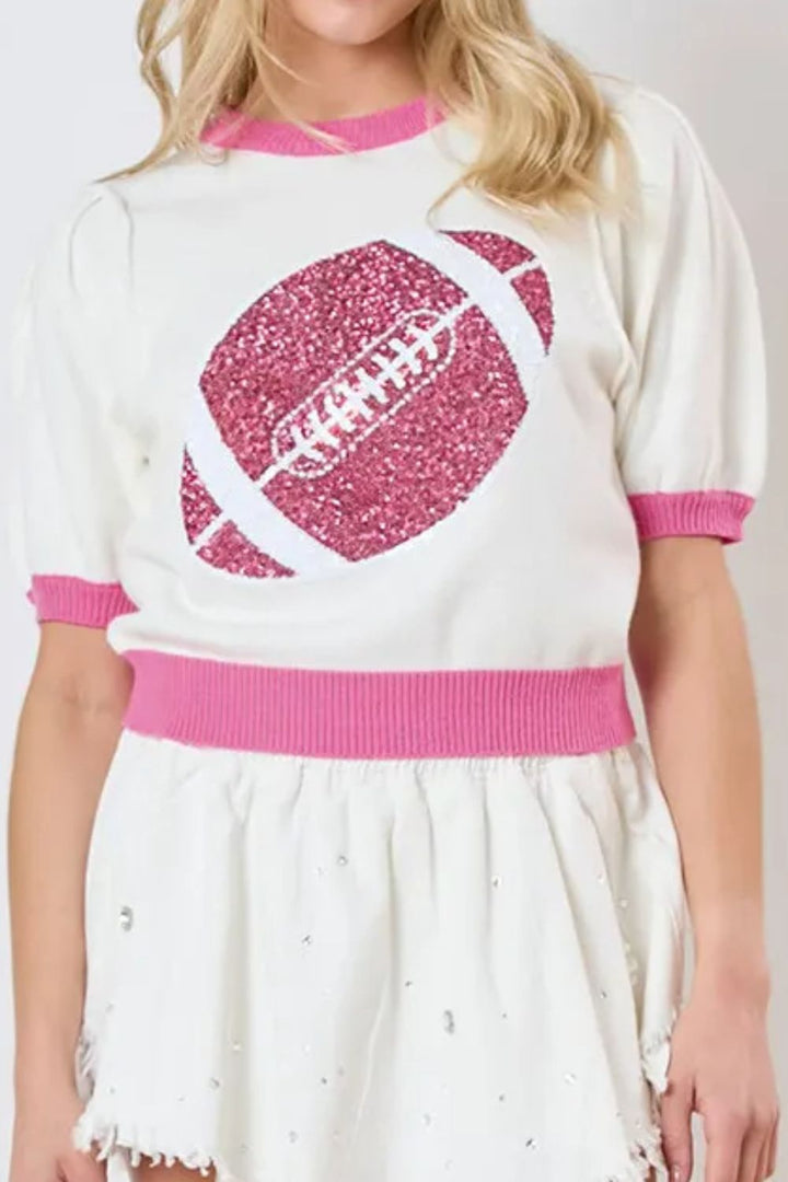 Sequin Football Round Neck Short Sleeve Top (ships 1-2 weeks) 3 Colors