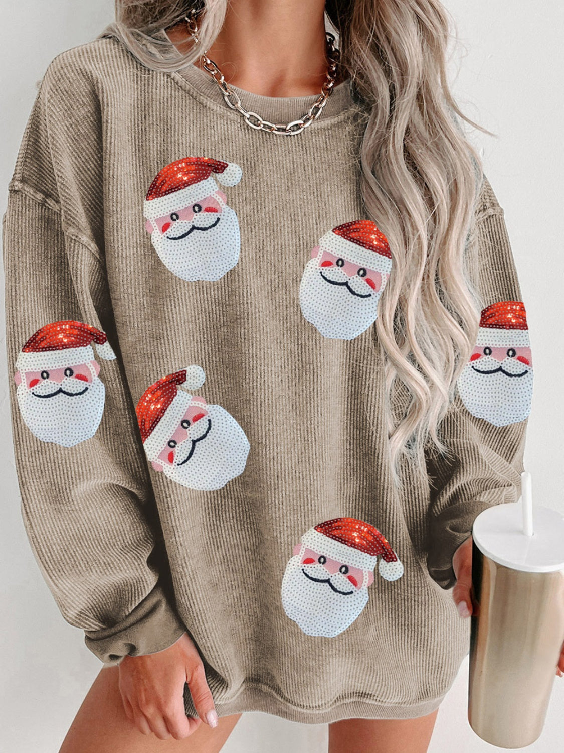 Sequin Santa Patch Ribbed Sweatshirt ships 2 weeks 3 colors