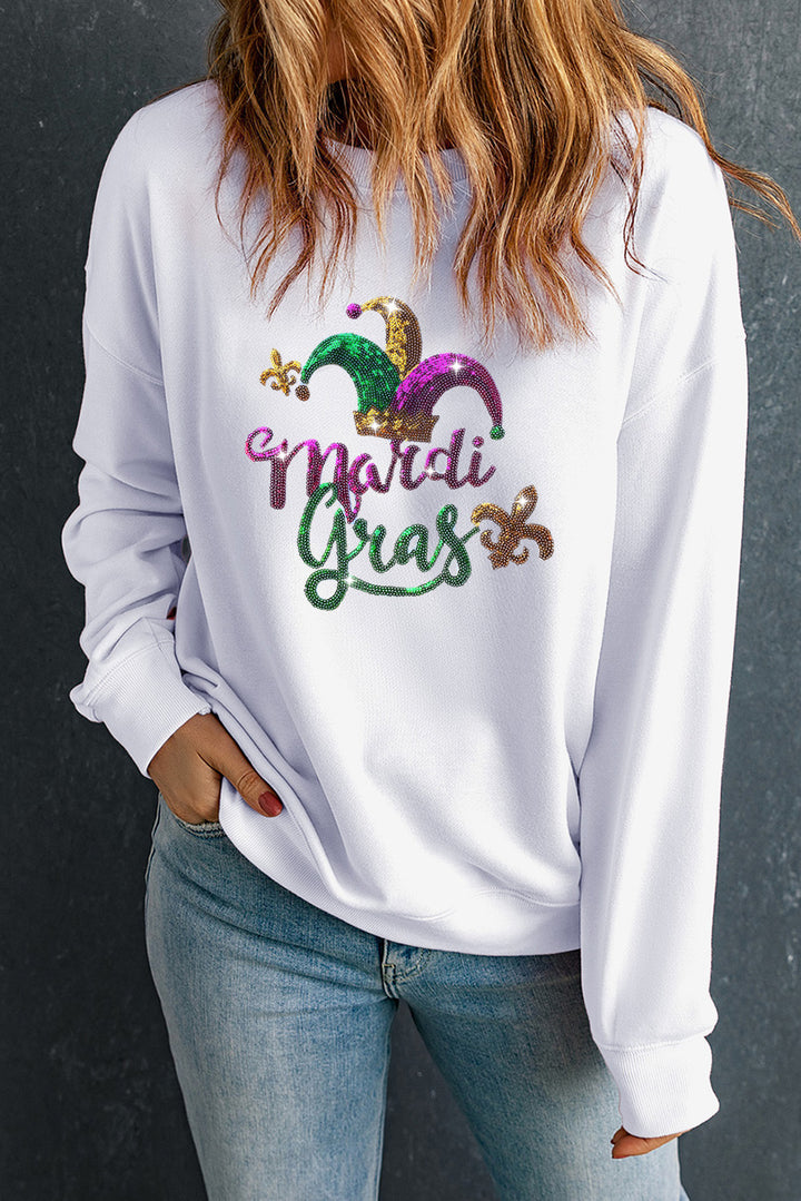 MARDI GRAS Sequin Round Neck Sweatshirt (ships 1-2 weeks)