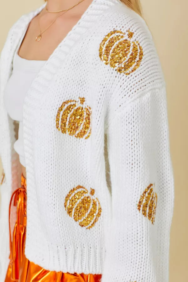 Sequin Pumpkin Cardigan ships 2 weeks