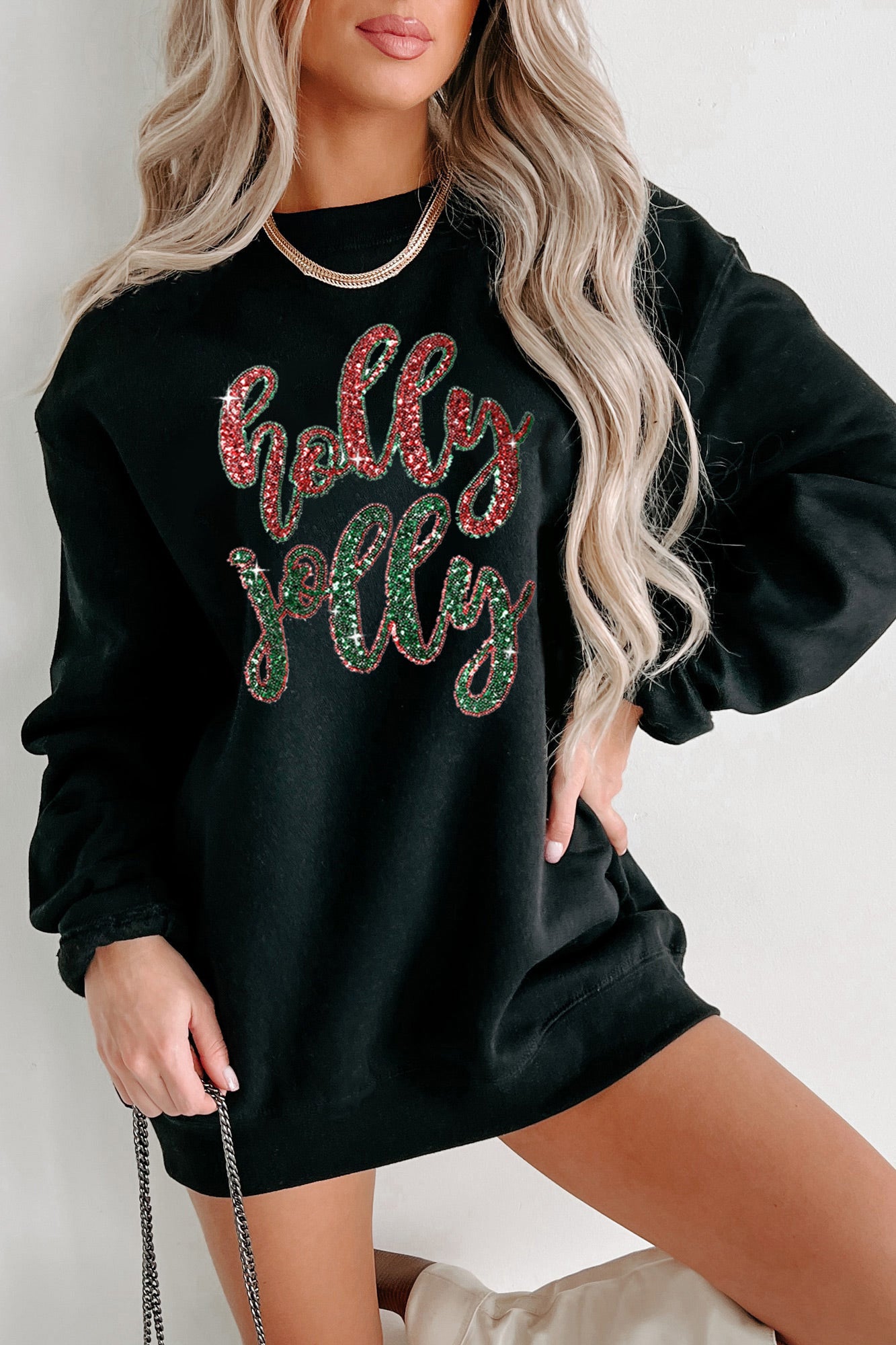 Black Christmas Sequined Holly Jolly Graphic Sweatshirt (ships 2-3weeks)