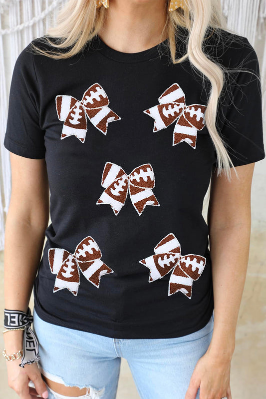 Black Game Day football Bowknot Graphic T Shirt(ships 2-3 weeks)