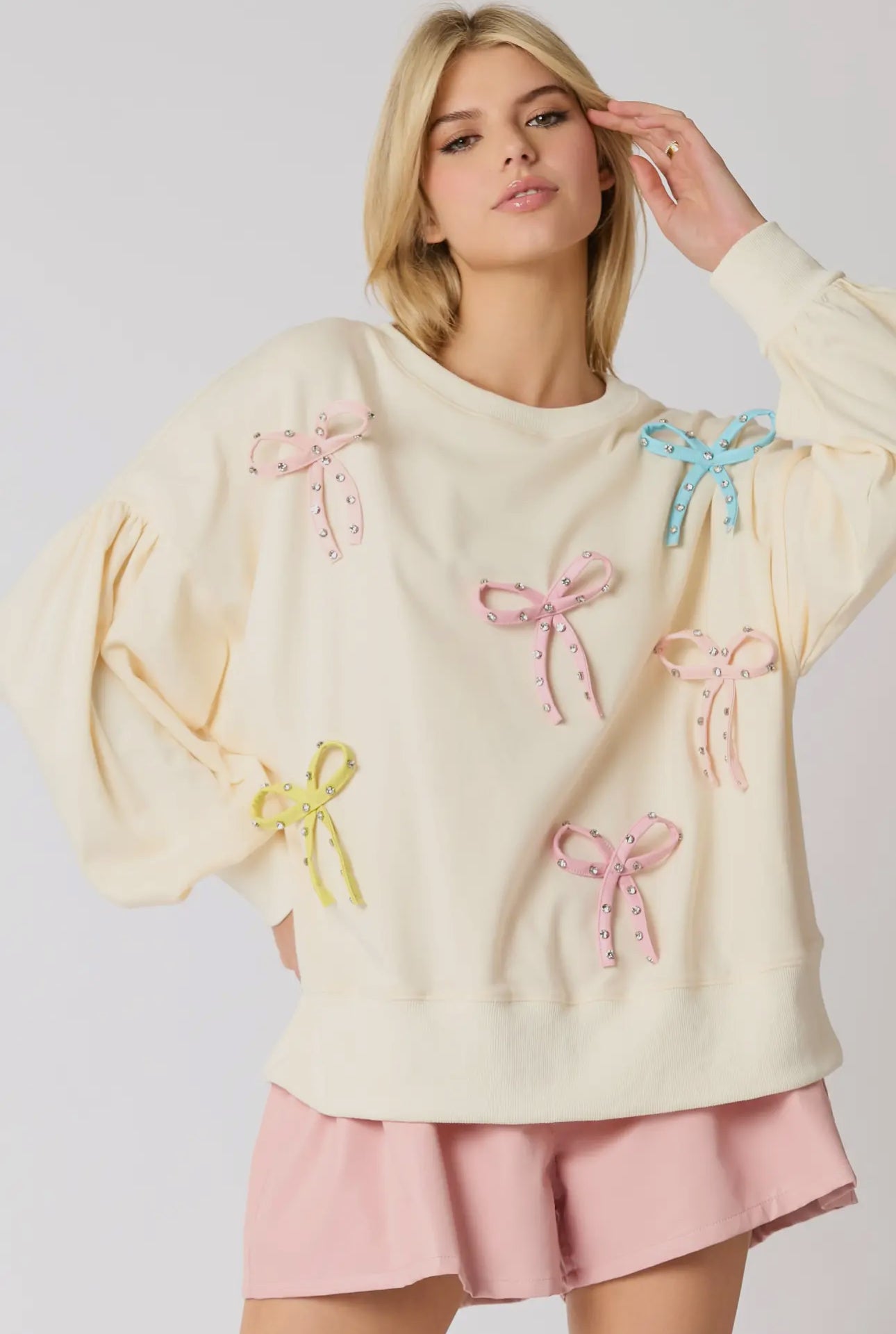 Pastel cord bow top Ivory RTS