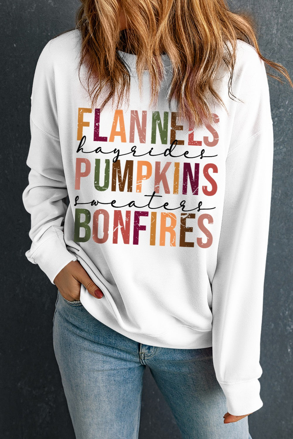 Letter Graphic Round Neck Long Sleeve Sweatshirt ships 1-2 weeks