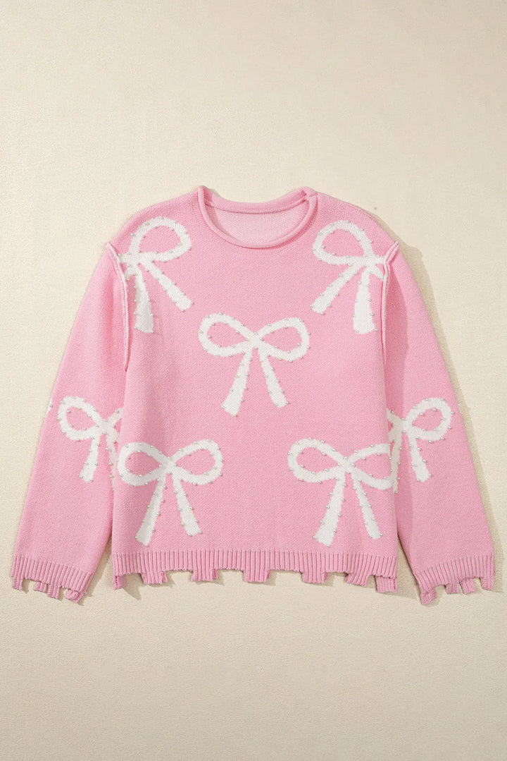 Pearl Detail Bow Sweater Pink (ships 1-2 weeks)