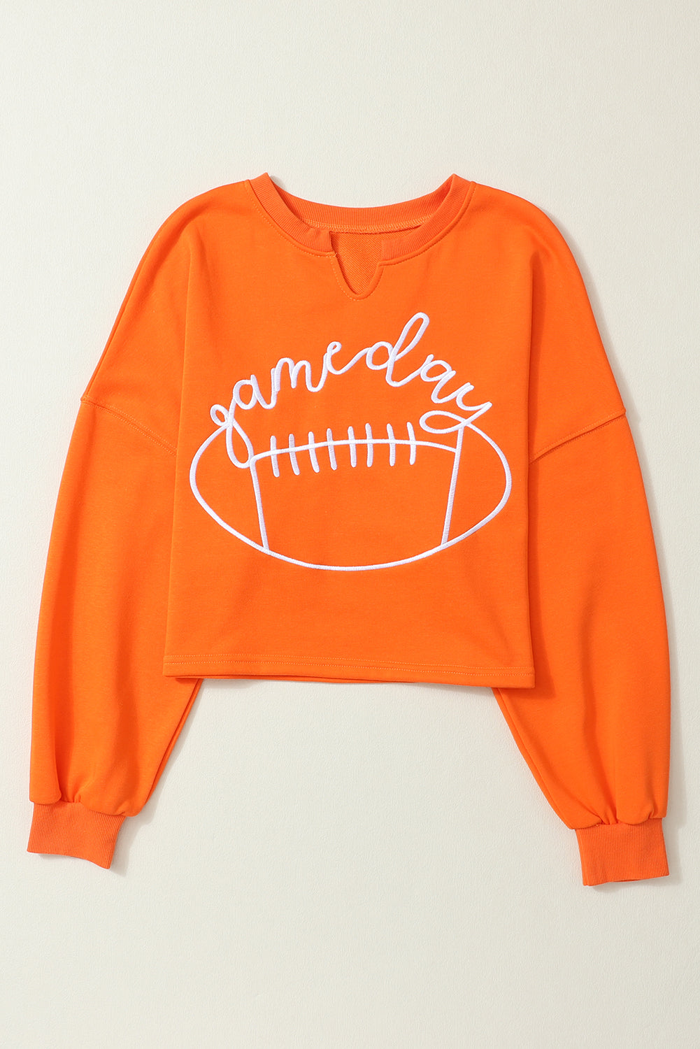 Orange Game Day Lettering Rugby Notched Neck Cropped Sweatshirt (ships 2 weeks)