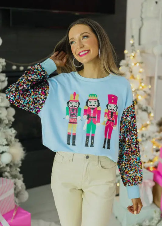 Blue Nutcracker Sequin Sleeve Top (ships 2-3 weeks)