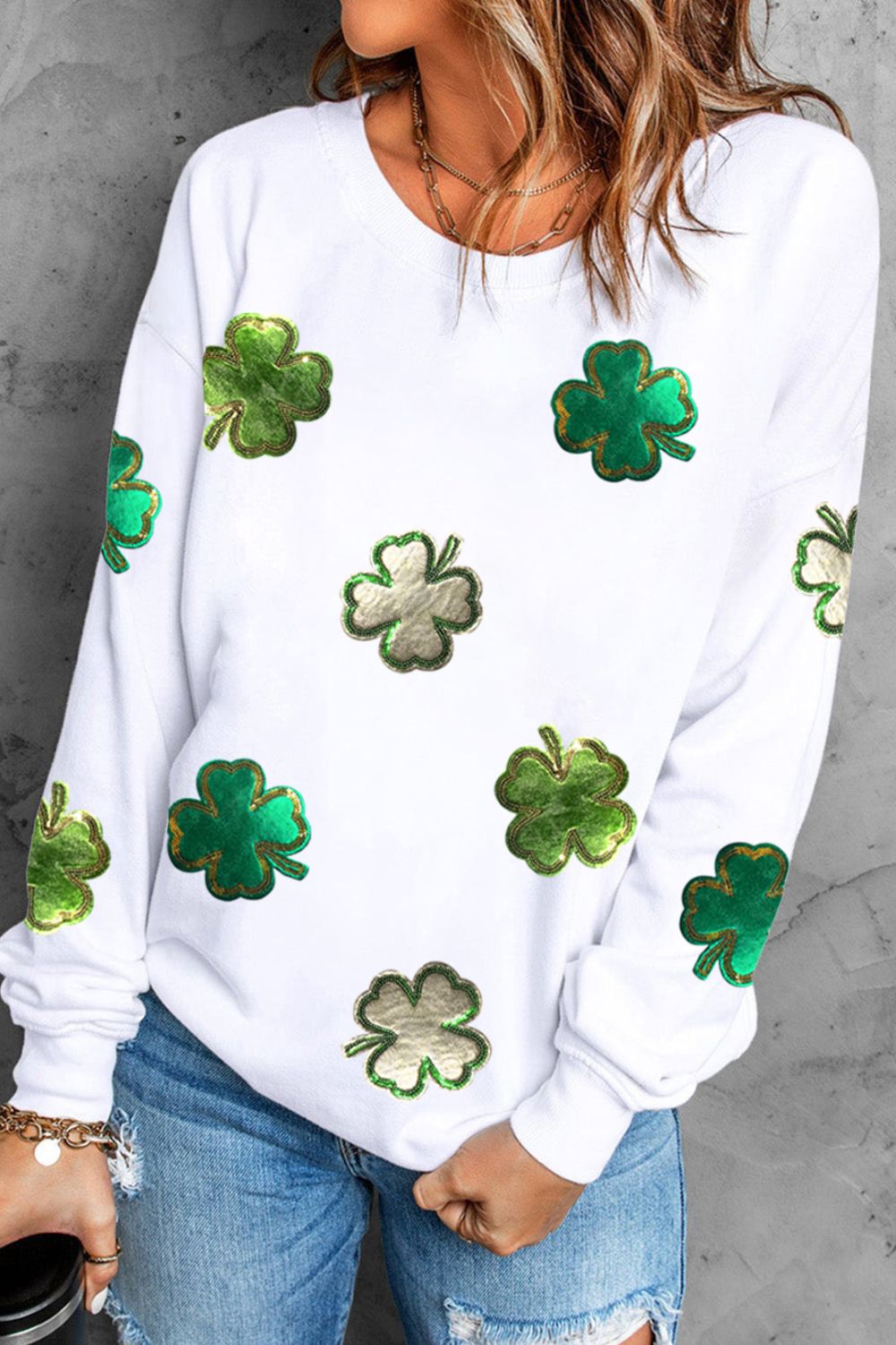 Lucky Clover Round Neck Long Sleeve Sweatshirt  (ships 2-3 weeks)