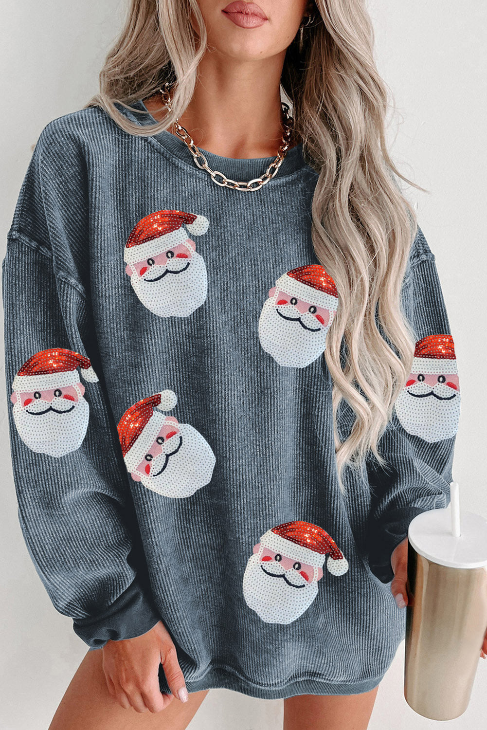 Sequin Santa Patch Ribbed Sweatshirt ships 2 weeks 3 colors