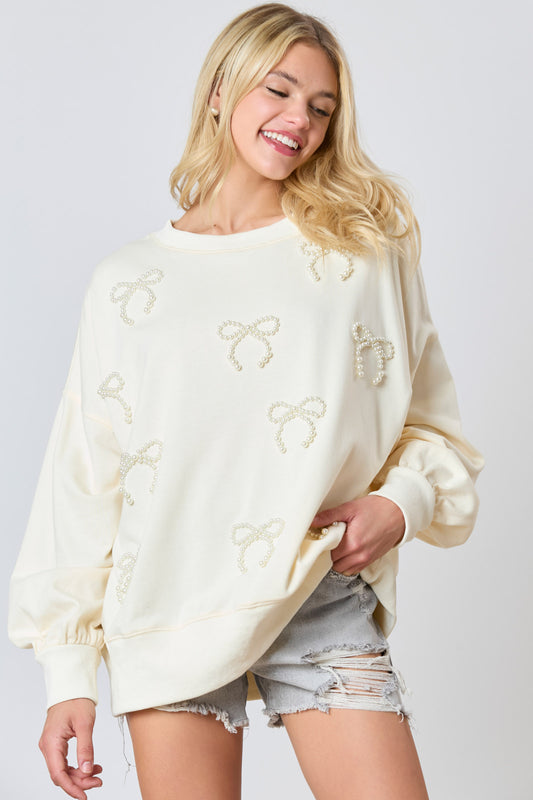 Pearl Bow Ivory pullover (SHORT PREORDER)