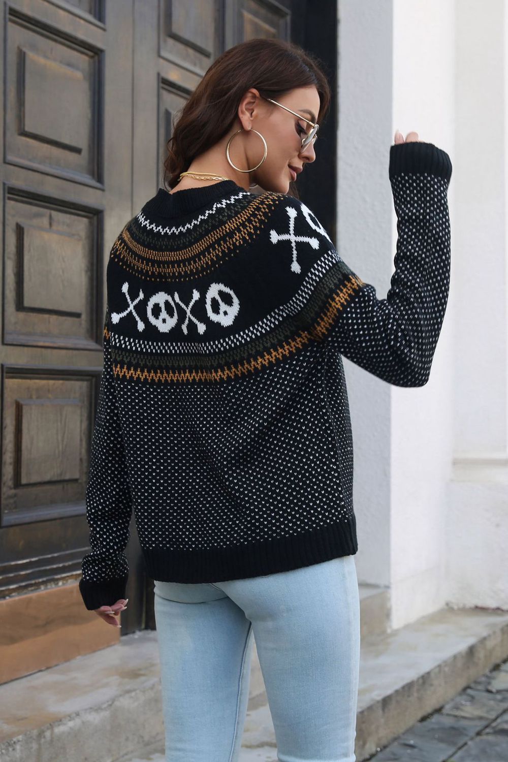 Ghost Pattern Round Neck Long Sleeve Sweater (ships in 2 weeks)