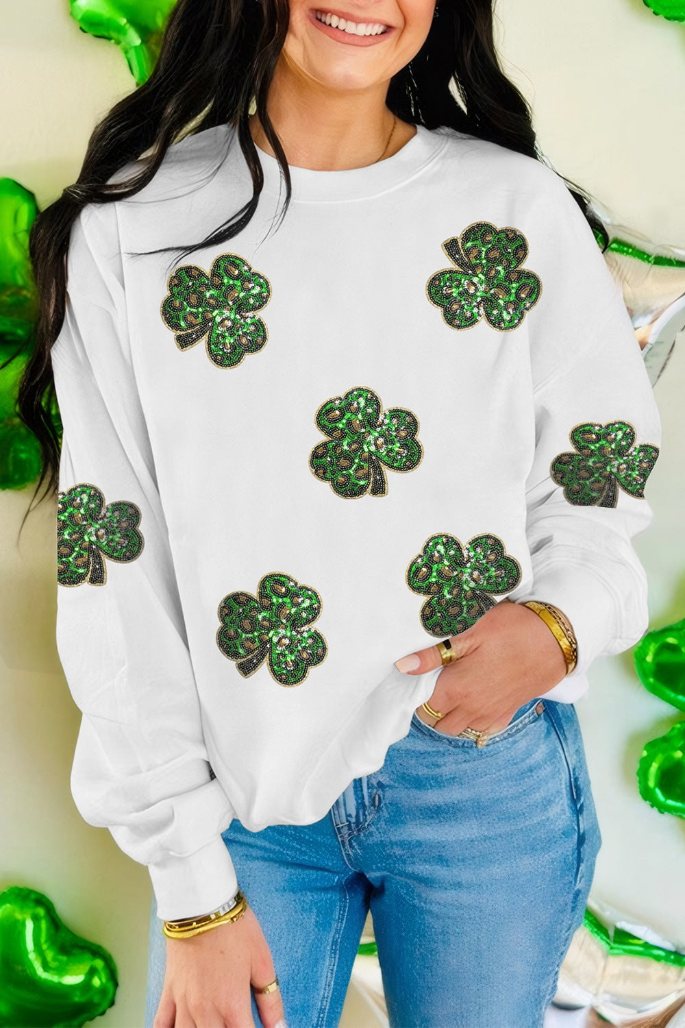 Sequin Lucky Clover Long Sleeve Sweatshirt (ships 2-3 weeks)