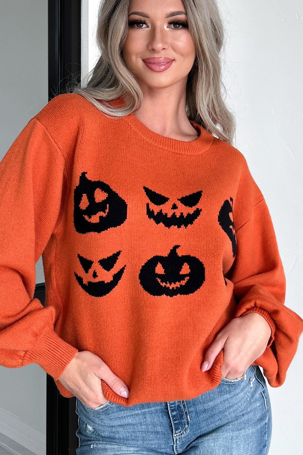 Orange Halloween Pumpkin Jack-O-Lantern Sweater ships 2 weeks