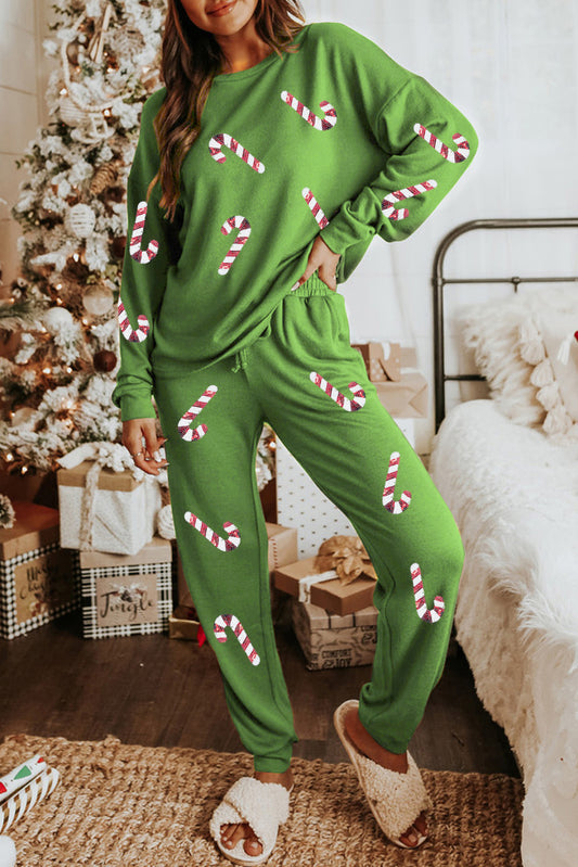 Green Christmas Candy Cane Graphic Lounge Set (ships 2-3 weeks)