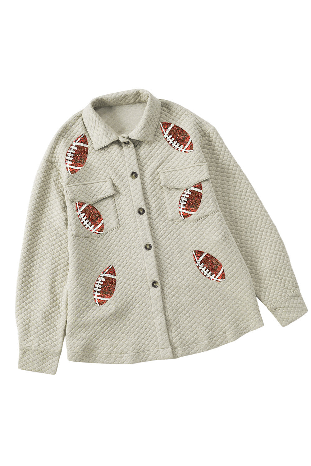 Beige Quilted Baseball Graphic Button Down Shacket