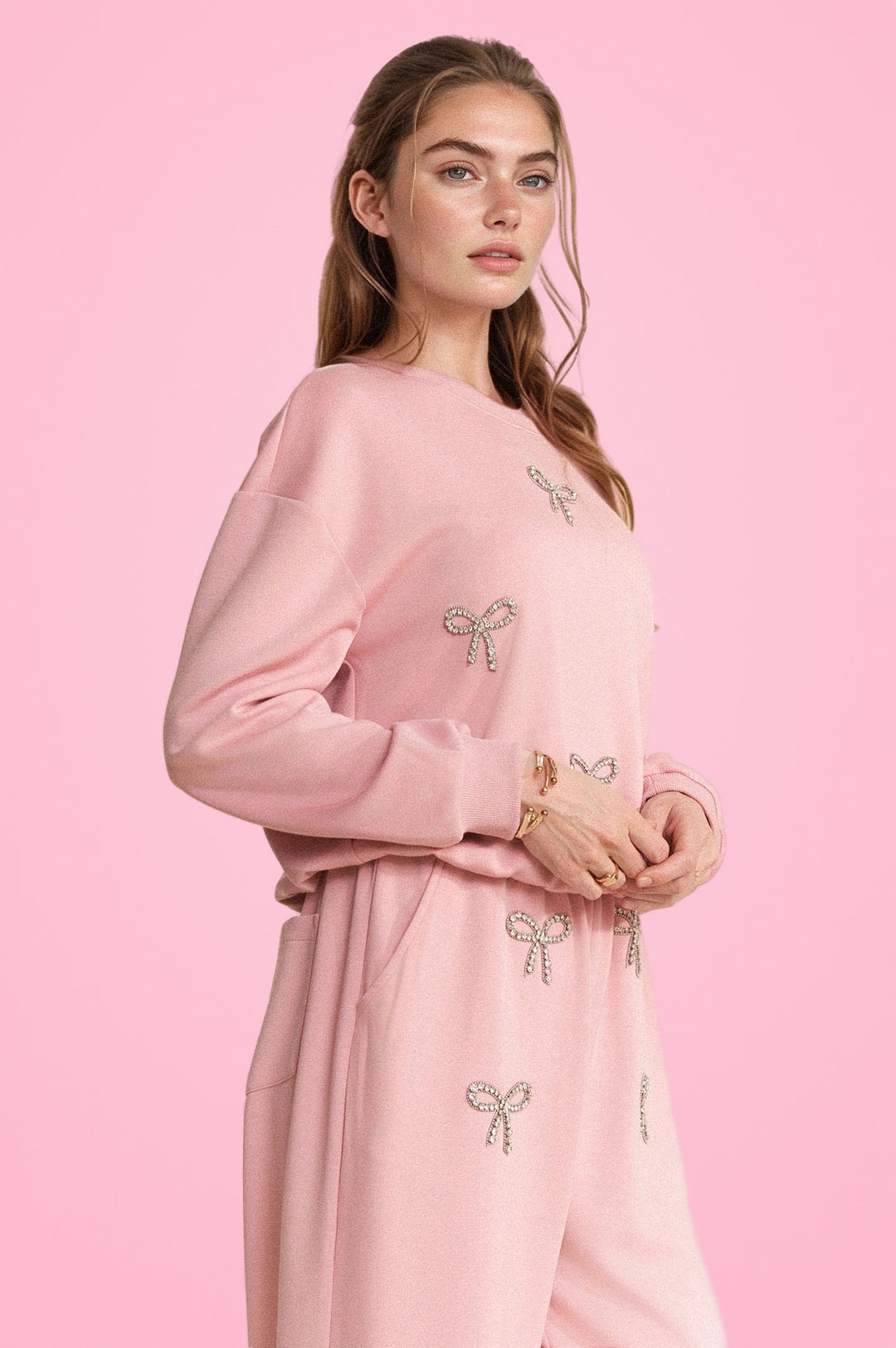 RHINESTONE BOW SET (PINK)