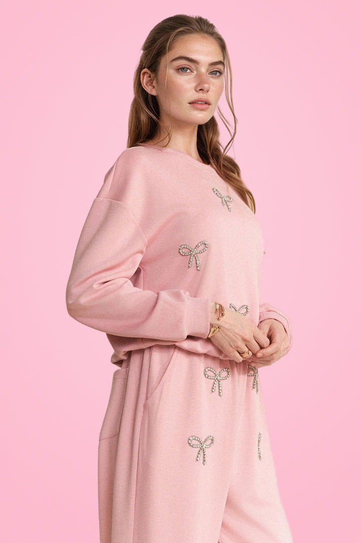 RHINESTONE BOW SET (PINK)