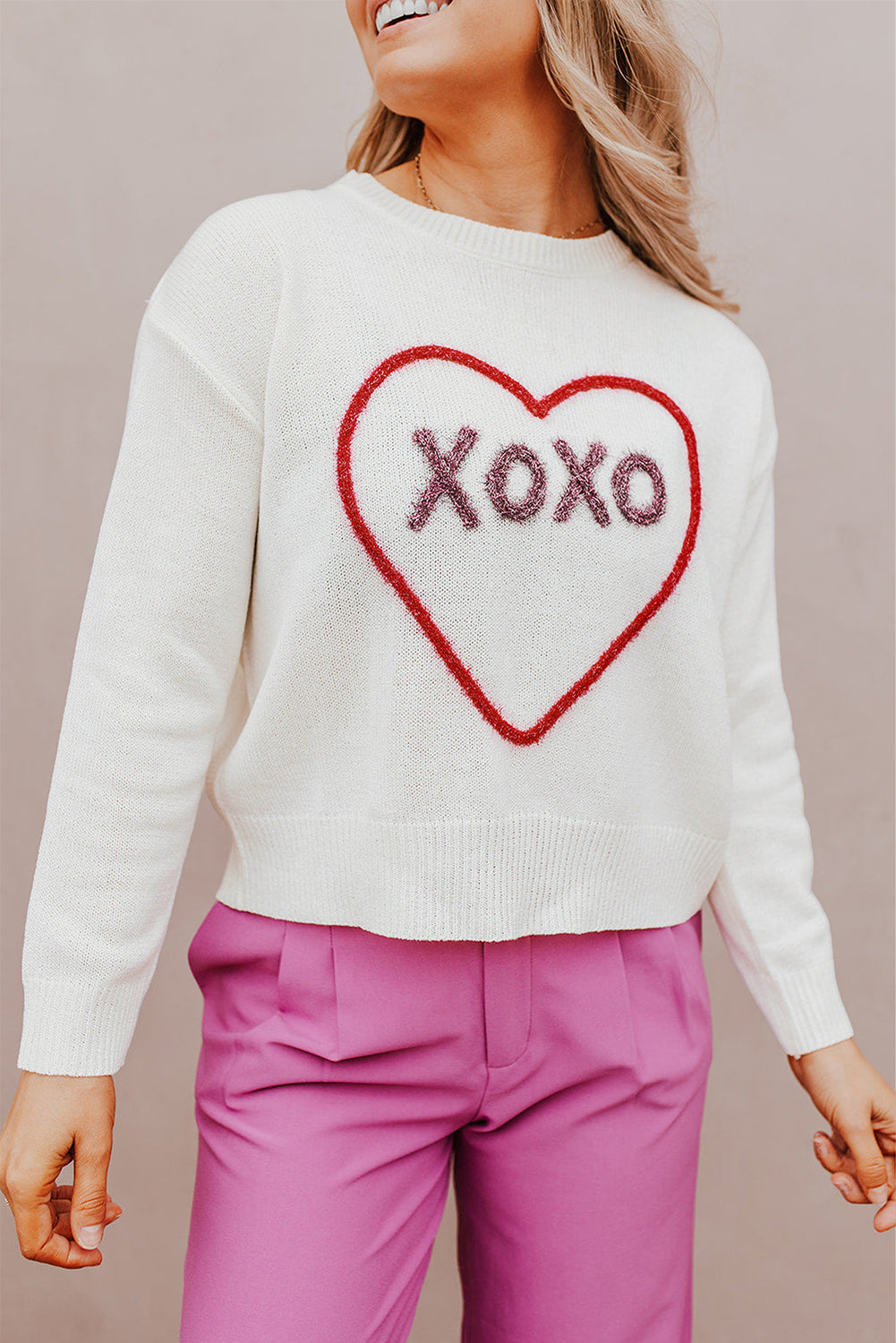 XOXO Round Neck Drop Shoulder Sweater (ships 1-2 weeks)