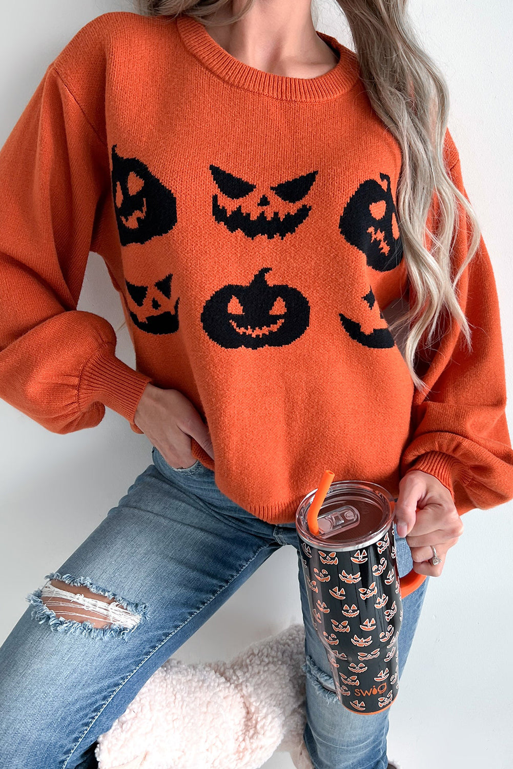 Orange Halloween Pumpkin Jack-O-Lantern Sweater ships 2 weeks