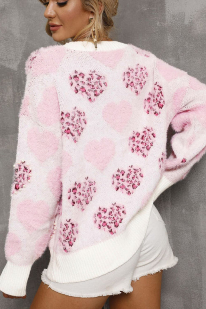 Frilly Pearl Heart Sweater (ships 1-2 weeks)