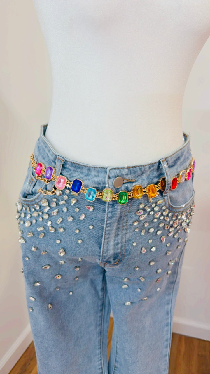 Rainbow Gemstone Chain Belt (ships 1 week)