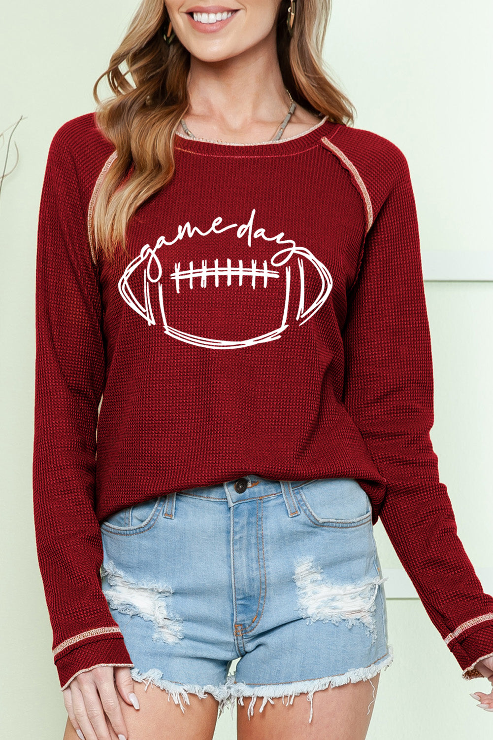 Red Textured Rugby Graphic Contrast Hem Sweatshirt (ships 2 weeks)