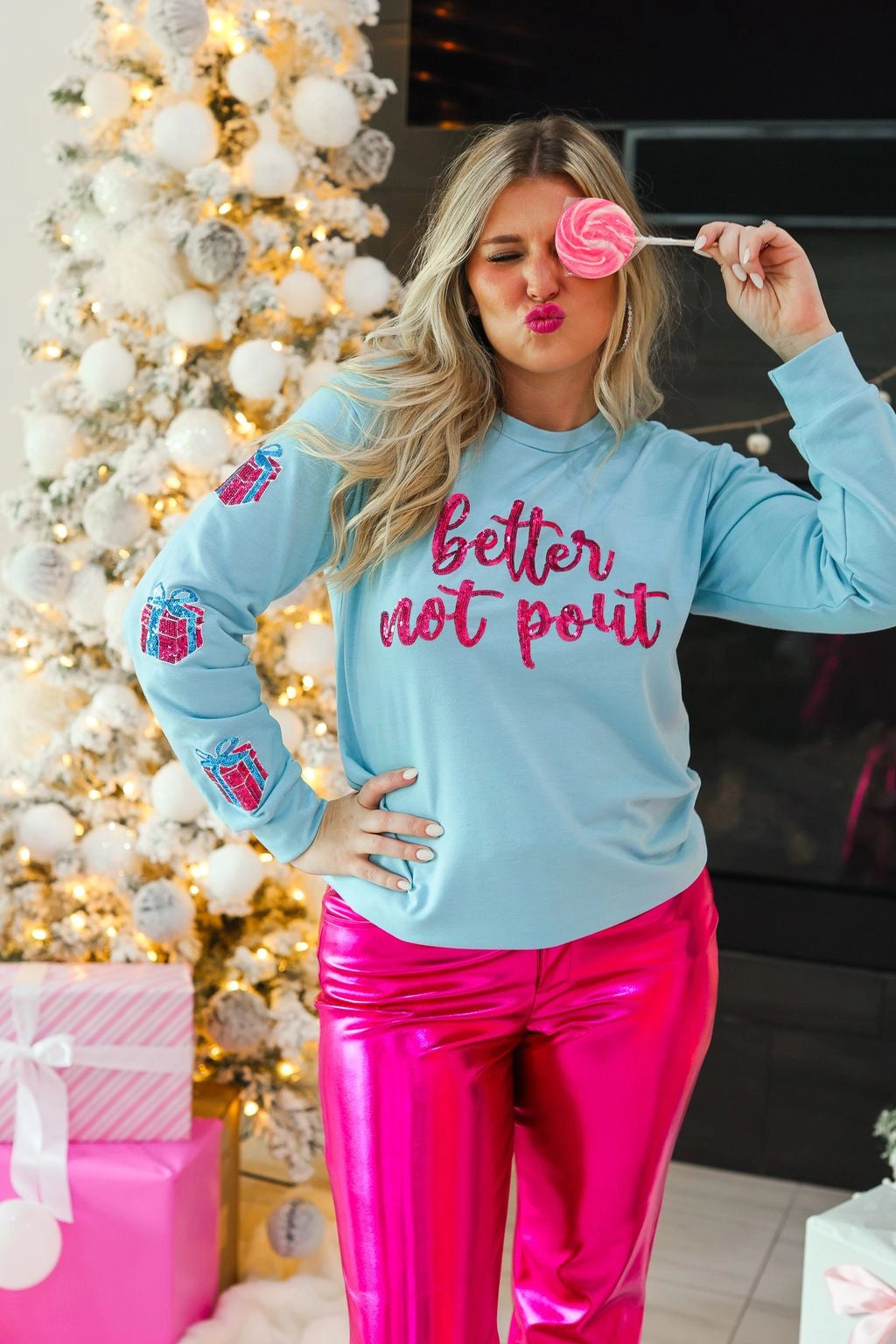 Better Not Pout Blue & Pink Sequin Top (ships 2-3 weeks)