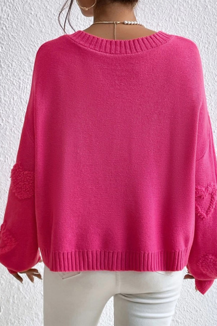 Pearl Trim Heart V-Neck Sweater (ships 1-2 weeks)