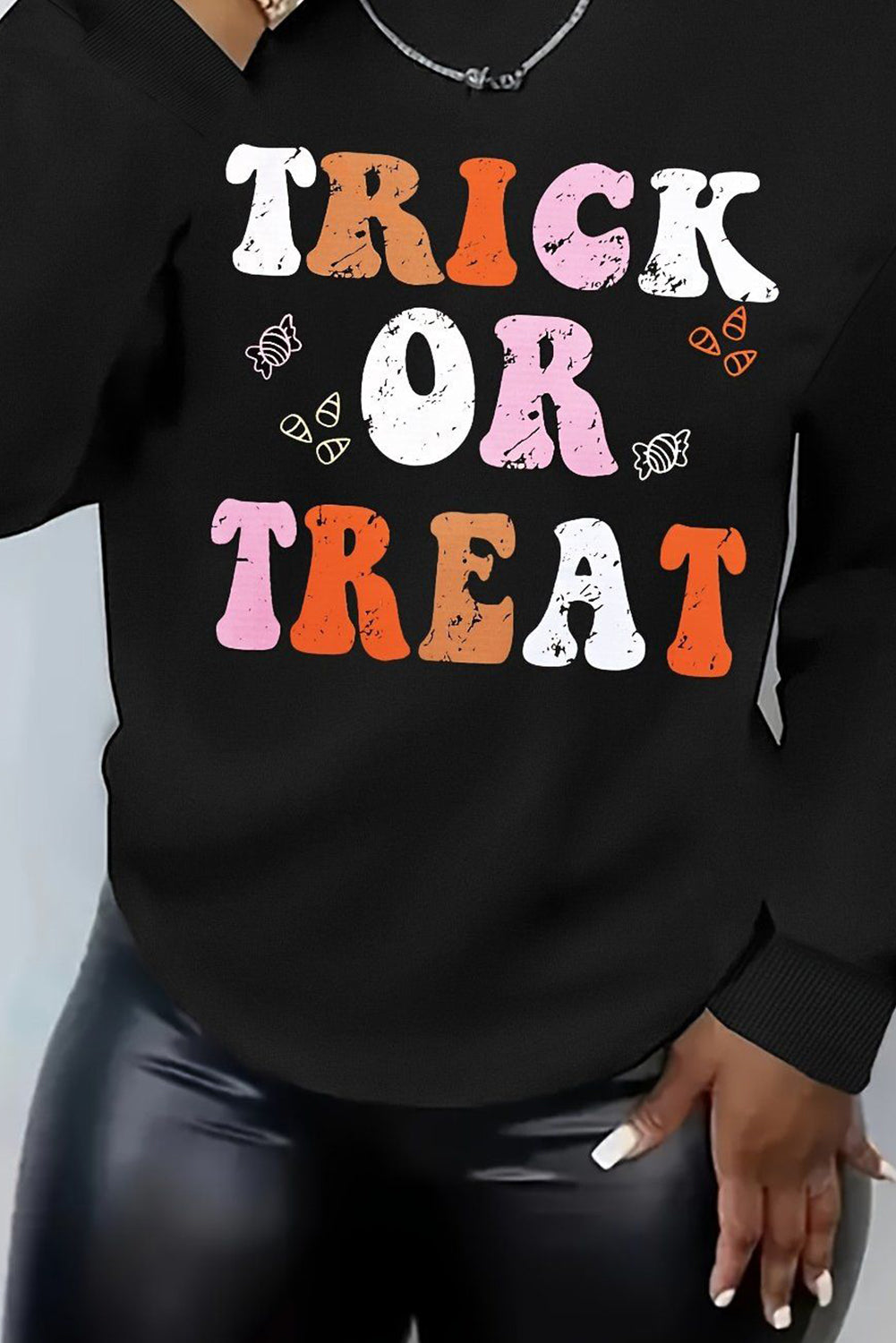 Black Halloween TRICK OR TREAT Graphic Crewneck Sweatshirt(ships 2-3 weeks)