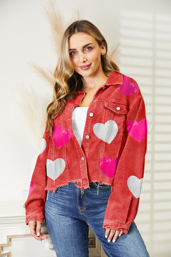 Heart Sequin Dropped Shoulder Jacket (ships 1-2 weeks)