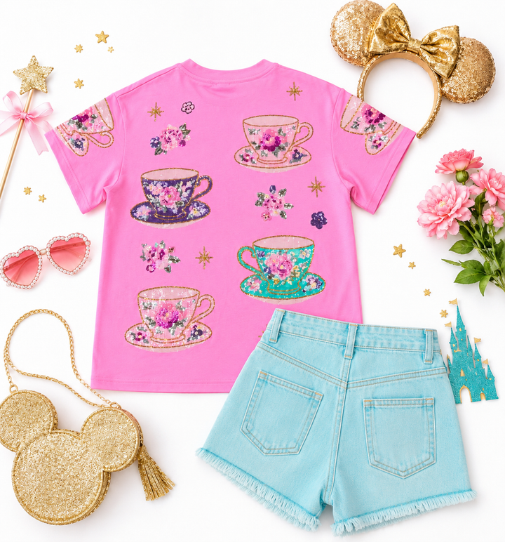 TEACUP SEQUIN PINK SHIRT (PREORDER)