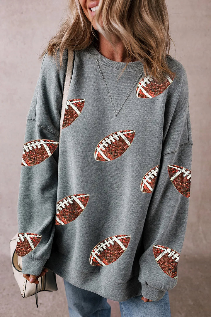 Sequin Football Round Neck Long Sleeve Sweatshirt (ships 1-2 weeks)