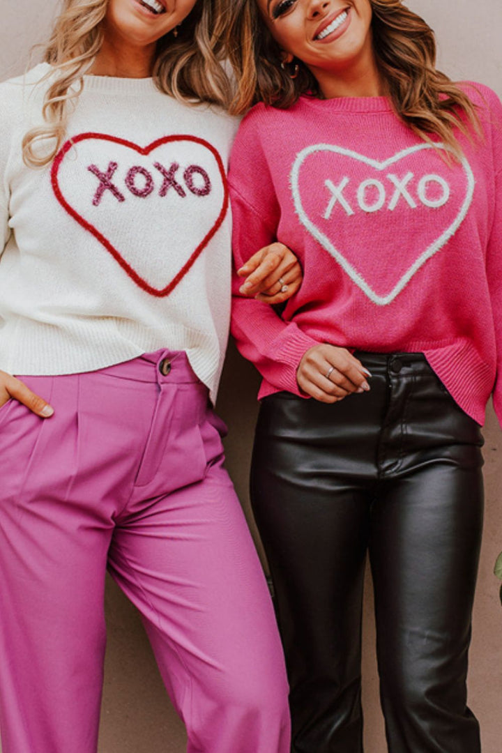 XOXO Round Neck Drop Shoulder Sweater (ships 1-2 weeks)