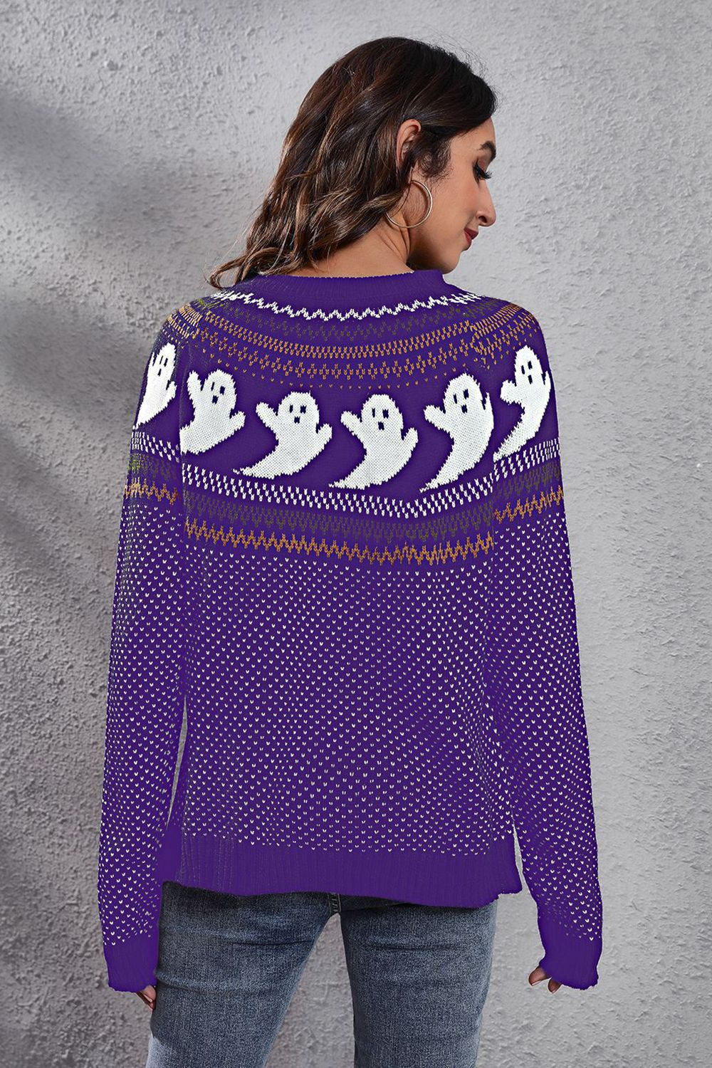 Ghost Pattern Round Neck Long Sleeve Sweater (ships in 2 weeks)