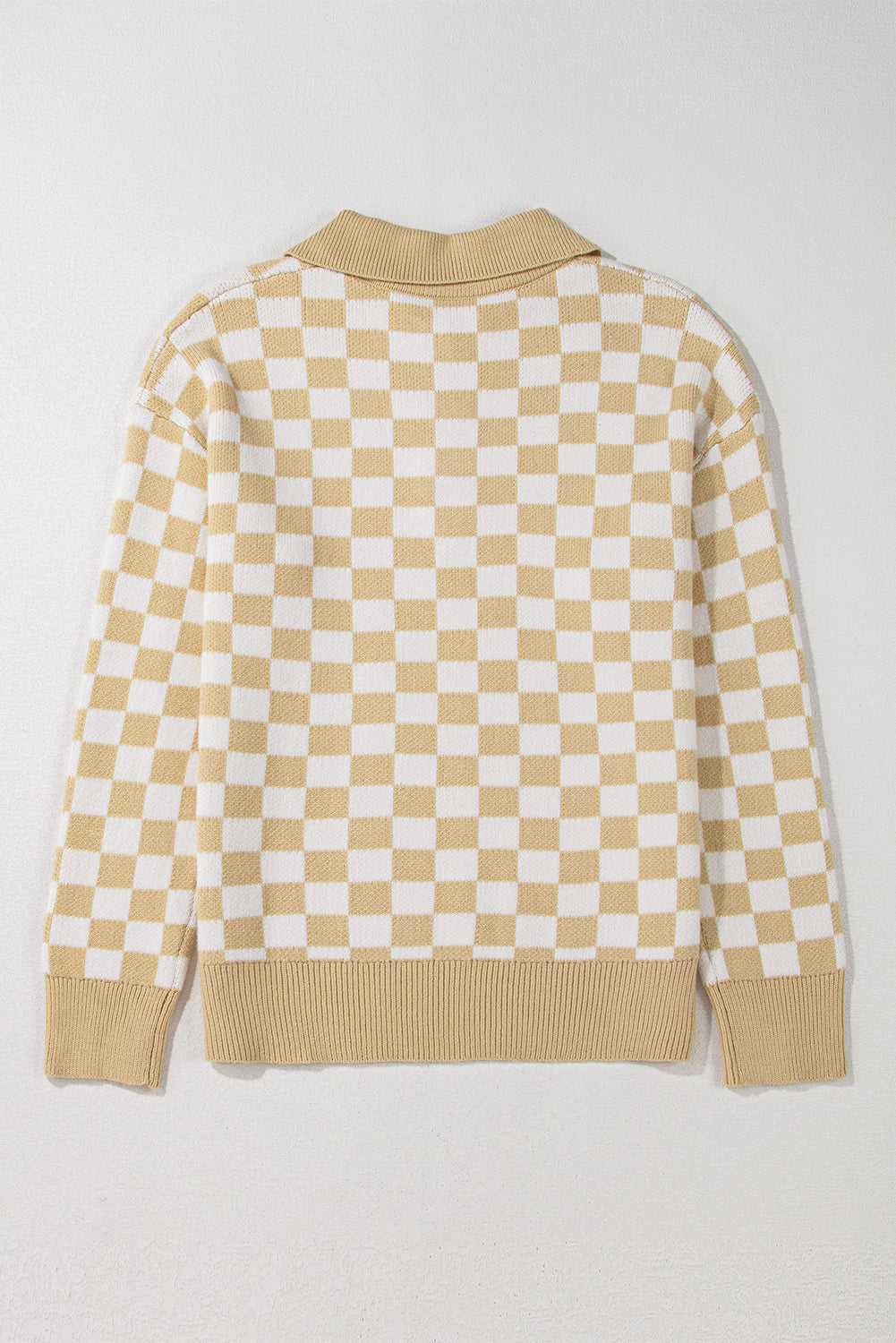 Pink Checkered Collared Neck Long Sleeve Sweater(ships 1-2 weeks)