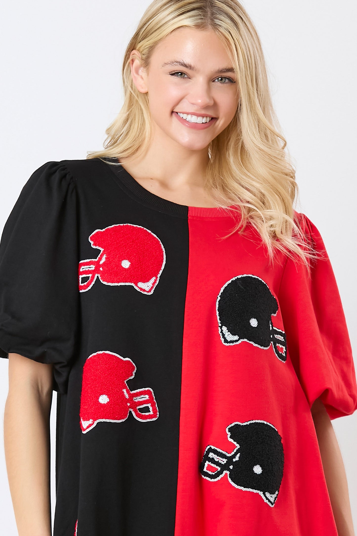 Colorblock football helmet dress (RED AND BLACK)