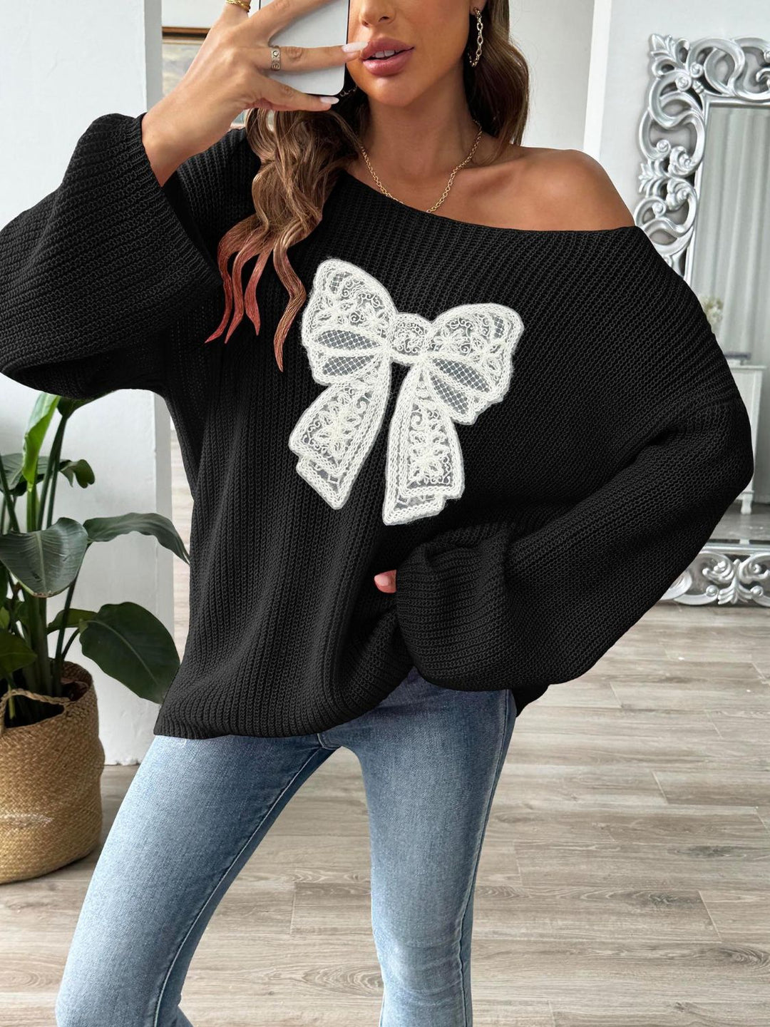 Lace Bow Pink Pullover (ships 1-2 weeks)