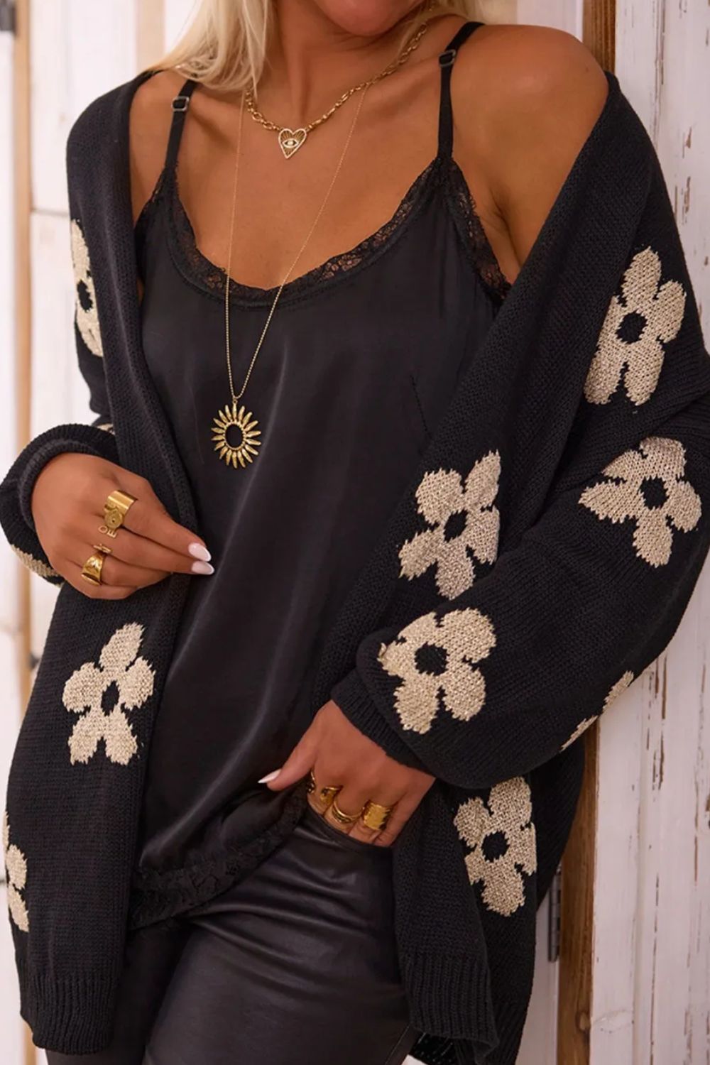 Flower Open Front Long Sleeve Cardigan RTS