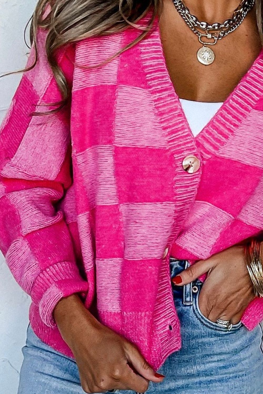 Checkered Button Up Long Sleeve Cardigan (ships 2-3 weeks)