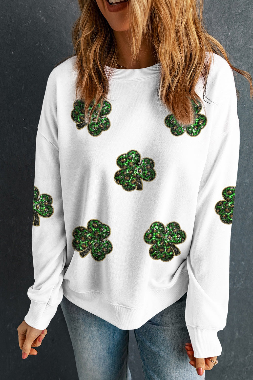 Sequin Lucky Clover Long Sleeve Sweatshirt (ships 2-3 weeks)