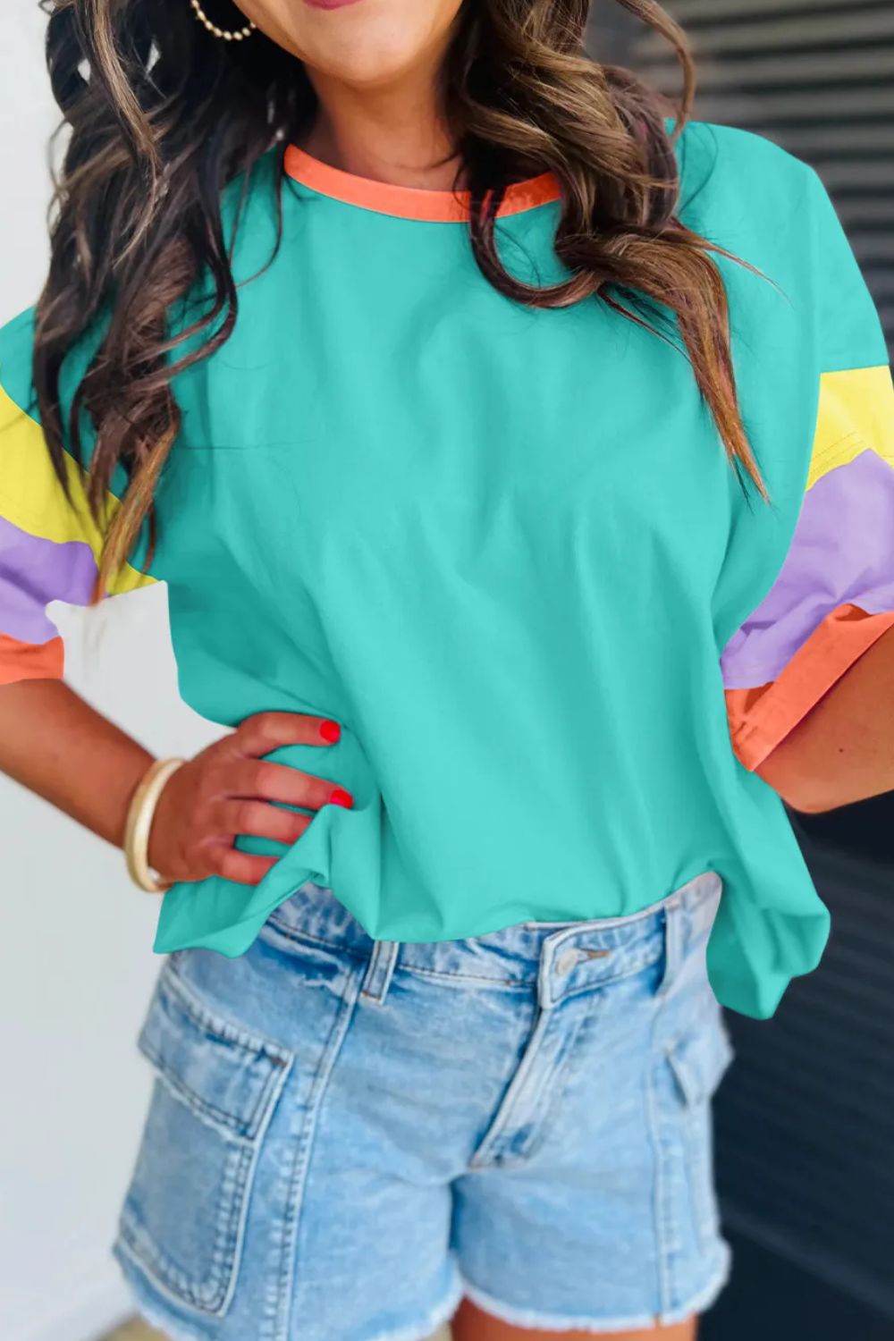 Color Block Round Neck Half Sleeve T-Shirt (ships 1-2 weeks)