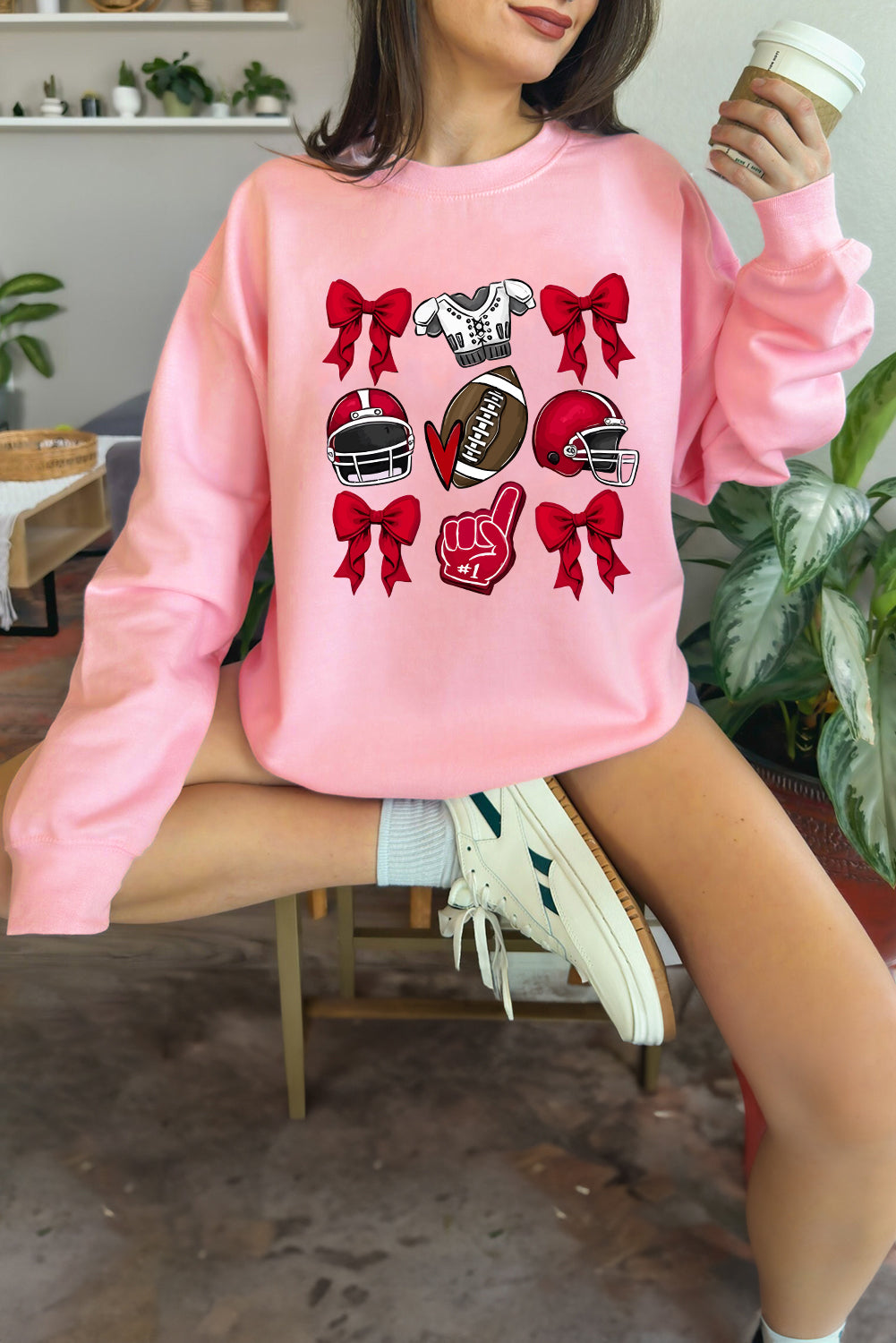 Pink Game Day Rugby Bowknot Graphic Sweatshirt (ships 2 weeks)