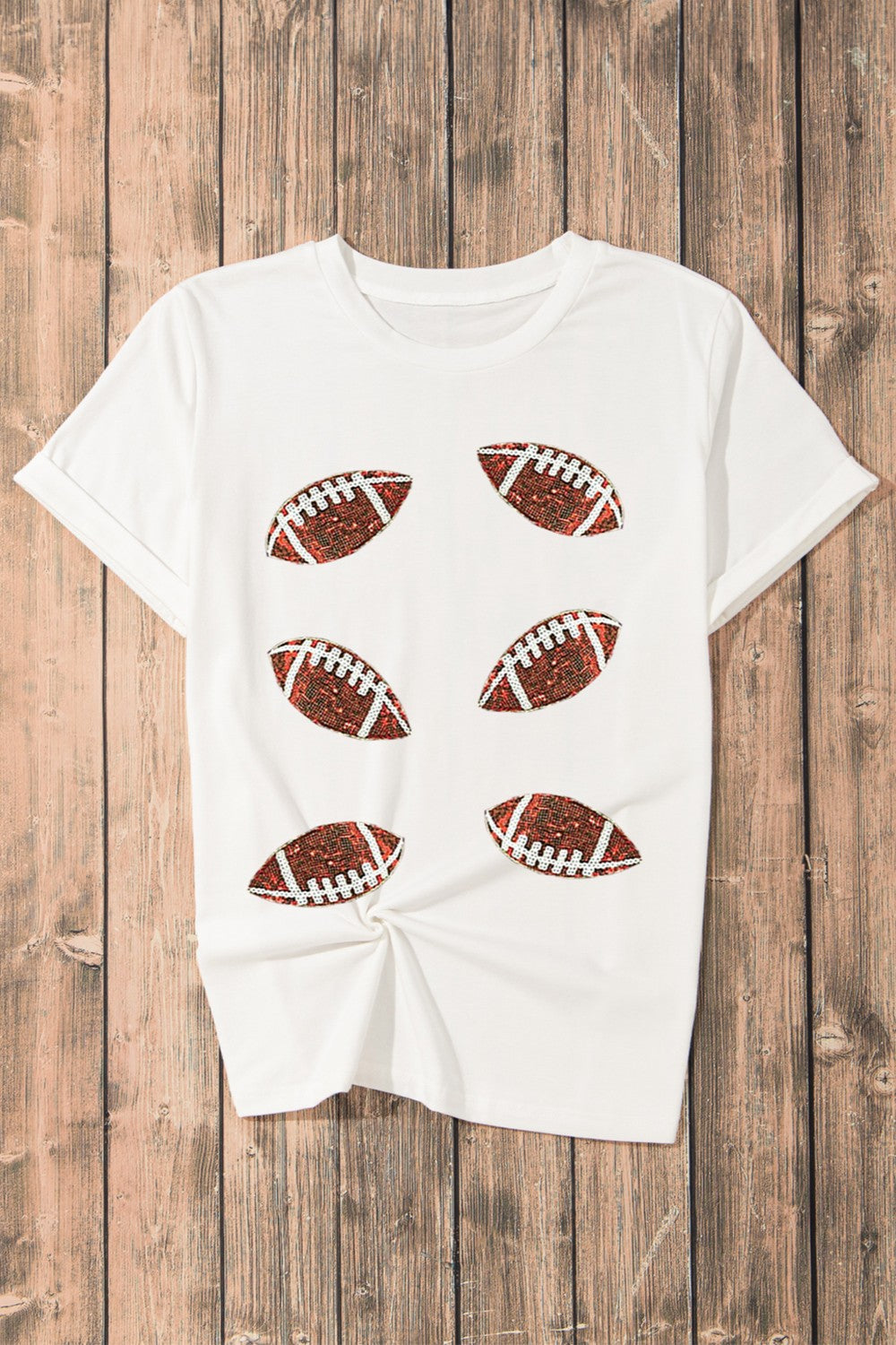 Sequin Football Round Neck Short Sleeve T-Shirt (ships 1-2 weeks)